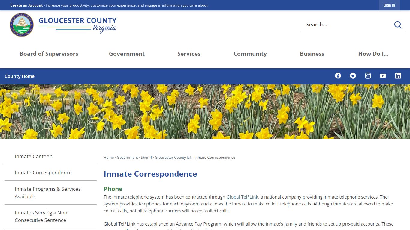 Inmate Correspondence | Gloucester County, VA