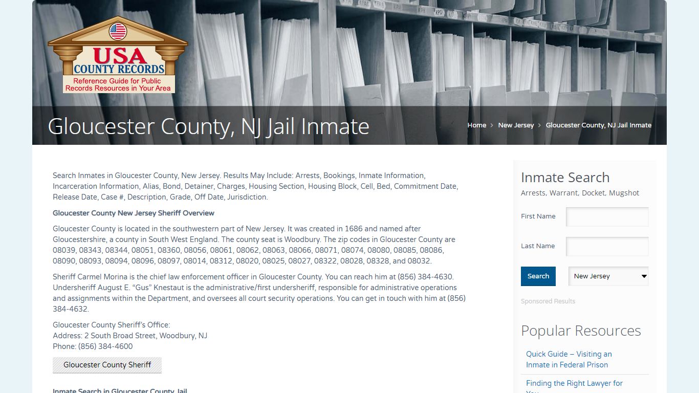Gloucester County, NJ Jail Inmate | Name Search